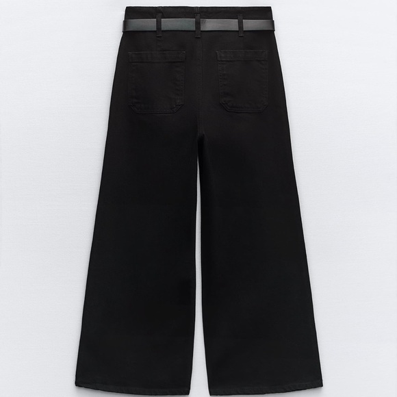 ZARA Z1975 BELTED HIGH RISE CROPPED WIDE LEG JEANS - Picture 3 of 3
